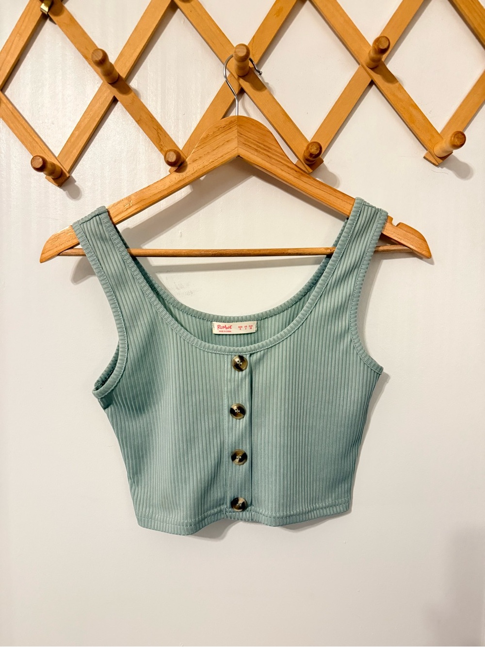 Ribbed Button-Front Crop Tank Top - Teal